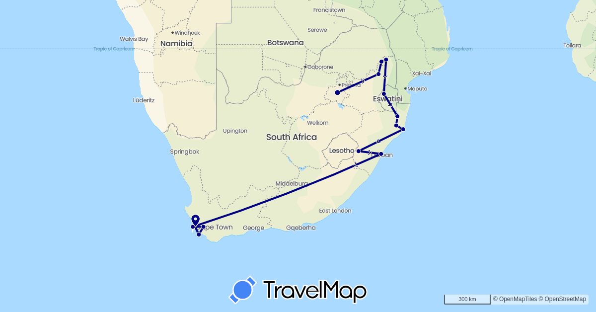TravelMap itinerary: driving in Swaziland, South Africa (Africa)